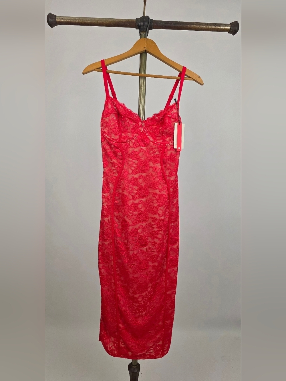 Popilush Women's Burgundy Lace V Neck Bodycon Cocktail Midi Dress Size Small - Picture 6 of 12